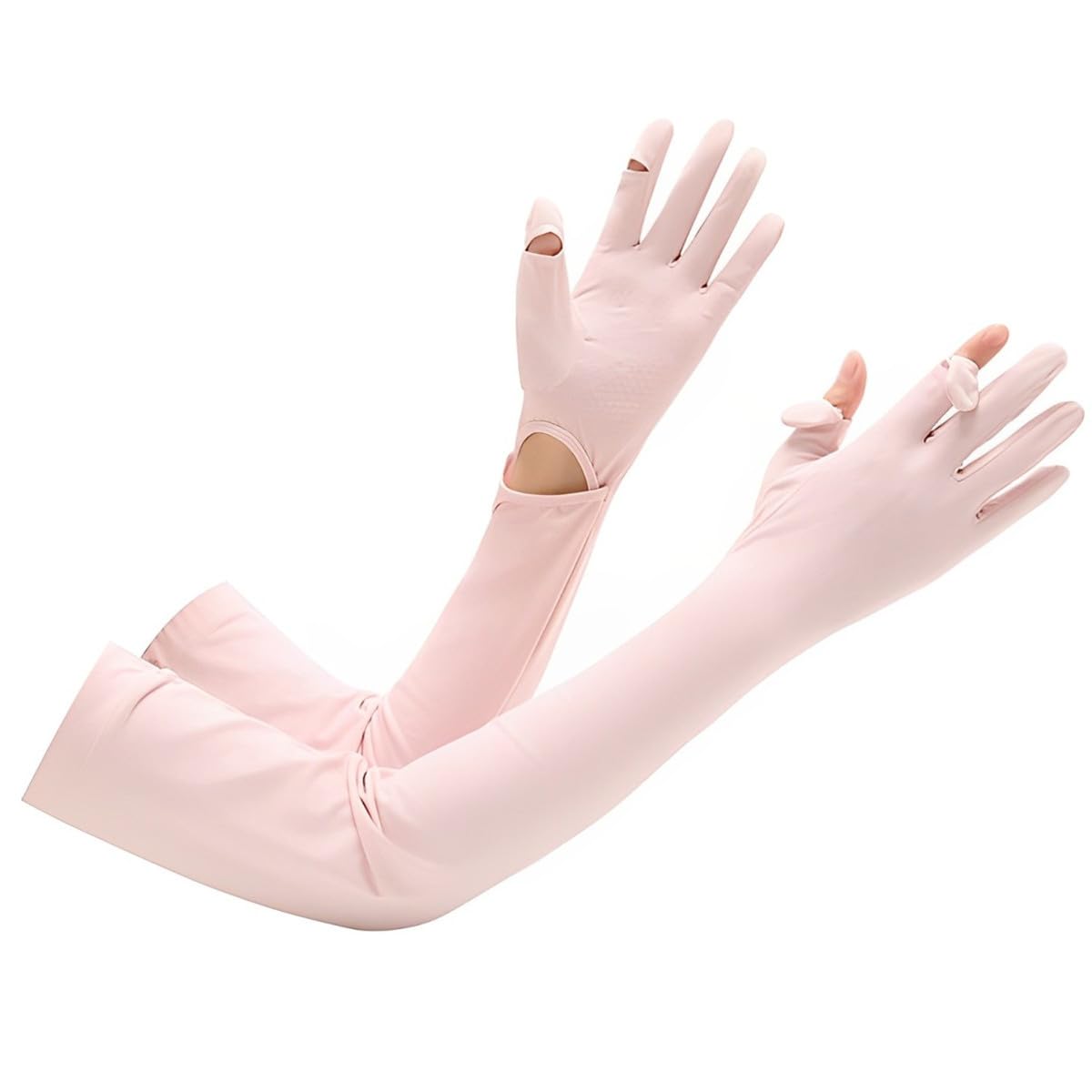 Women UV Sun Protection Gloves, Non Slip Ice Silk Sunblock Long Gloves, Touchscreen Full Finger Cycling Gloves Cooling Arm Sleeves for Summer Fishing Golfing Driving Outdoor Activities