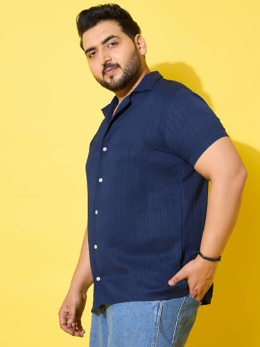 Image of Bigbanana Men Plus Size Solid Navy Half Sleeve Shirt