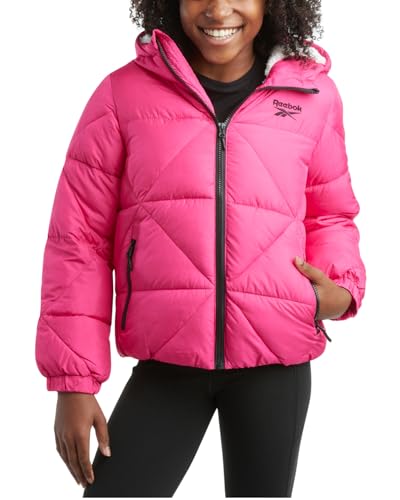 Image of Reebok Girls Heavyweight Quilted Cropped Puffer Parka with Sherpa Lining