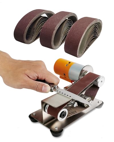 Image of Mini Belt Sander, Electric Small Sander Knife Making Supplies, 7 Adjustable Speed Electric Knife Sharpener, Power Belt Grinder for Woodworking, Metal Working DIY (13'' x 1.18'' Belts x 30)
