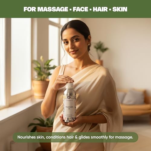 Image of VedaOils Grapeseed Oil for Hair Growth 100ml | Cold Pressed Grapeseed Oil for Skin & Face Massage | 100% Pure & Natural Lightweight Moisturizing Oil