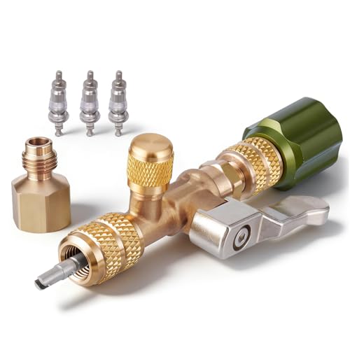 Hongsen Valve Core Removal Tool for HVAC HS-1430, AC Schrader Valve Tool with Dual Size SAE 1/4 and 5/16 Port Brass Adapter Compatible with R22 R12 R410 R32 R404 R407 R507