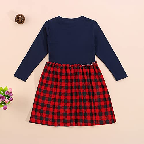 Yumeng Peuter Baby Outfits Kids Meisjes Lange Mouw Plaid Printing Kerst Jurk met Strik Taille Decoratie, Paars, 3-4 Jaren - Afbeelding 3