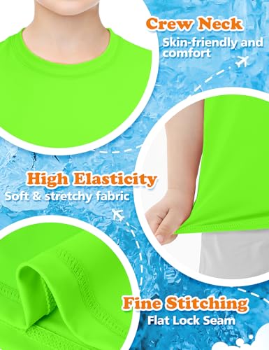 Image of Boys Rash Guard Swim Shirt UPF 50+ Short Sleeve Athletic Shirts Quick Dry Fit Sun Shirt Neon Tees for Kids Girls Youth 2-16Y