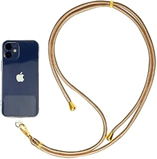EWENYS Universal Smart Phone Lanyard Strap with Clear Patch, Luxe Crossbody Phone Lanyards Tether for Neck Adjustable Straps as Phone Grip, Compatible with Most Smartphones Cases(Gold)