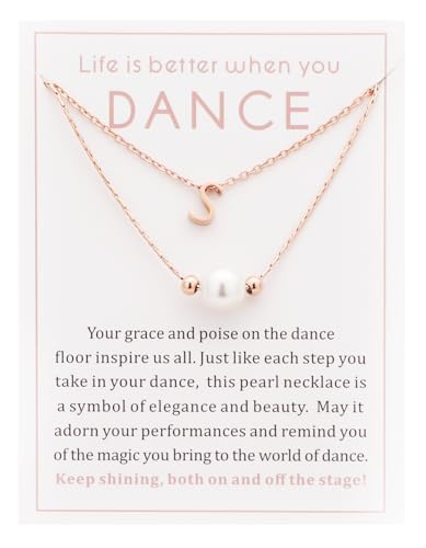 Ankiyabe Dance Team Gifts Layered Initial Pearl Necklace Tiny A-Z Letter Pendant Choker Gift for Dancer Life is Better When You Dance Card (S)