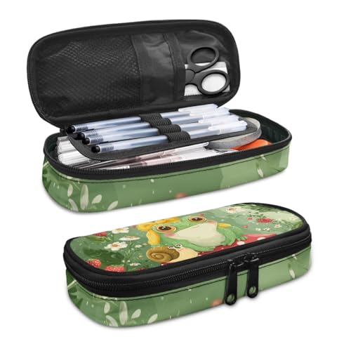 Image of Frog Snail Pencil Pouch Organizer Green Multi-Slot Pen Case Pencil Holder Teen Girls Pencil Box Holder with Zipper Back to School Gifts