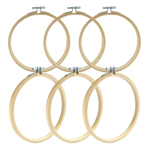 Image of Dijedev 6PCS 6 Inch Embroidery Hoops, Bamboo Circle Cross Stitch Hoop Ring Bulk, Wooden Round Embroidery Hoop Frame for Home Ornaments, Christmas Decoration, Art Craft Sewing, DIY