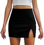 DZJYCJ Black Mini Skirt High Waisted Y2K Bodycon Slit Stretchy Short Sexy Skirts for Women(BK,M)