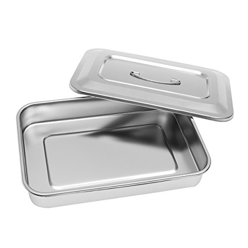 Stainless Steel Instrument Tray Organizer Holder with Lid & Handle Grip 11.5