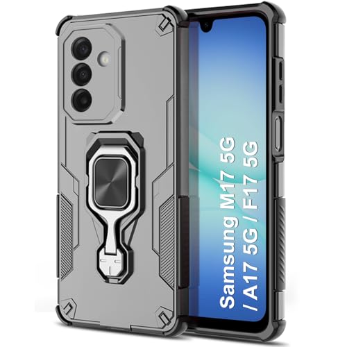 Image of TheGiftKart Tough Armor Bumper Back Case Cover for Samsung Galaxy M17 5G / A17 5G / F17 5G | Ring Holder & Kickstand in-Built | 360 Degree Protection Back Case Cover (PC & TPU, Silver)