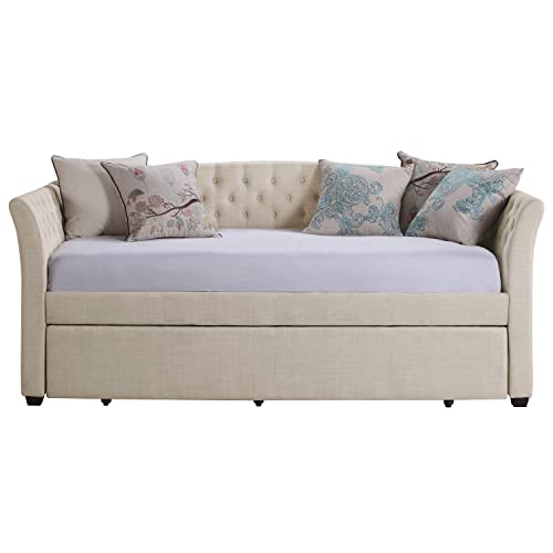 Rosevera Elsa Twin Size Daybed With Trundle, Beige #TOP1
