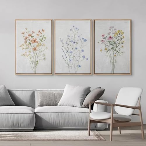 Impression botanique fleurs sauvages 3 toiles minimalistes sans cadre 40x60