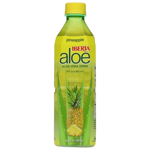 Iberia Aloe Vera Juice Drink with Pure Aloe Pulp, Pineapple, 16.9 Fl Oz (Pack of 8)