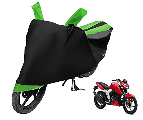 Image of Auto Hub Bike Cover Compatible with TVS Apache RTR 160 with Mirror Pocket, Dustproof, Heat Resistant, Triple Stitched, Apache 160 Bike Cover- Black, Green