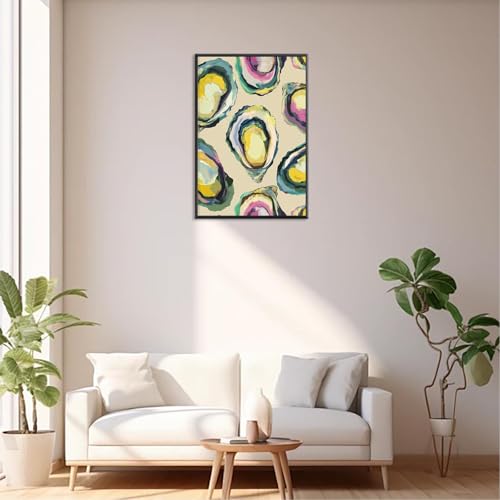 Image of Abstract Coastal Oyster Shell Poster Colorful Beachy Shell Canvas Wall Art Funny Summer Seaside Shell Aesthetic Prints Painting For Home Living Room Kitchen Restaurant Wall Decor 12x16in Framed