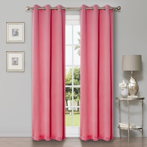 Superior Blackout Curtains, Room Darkening, Bedroom, Drapes, Kitchen, Living Room Window Accents, Sun Blocking, Thermal, 2 Pack, 6 Grommets, Solid Blackout Curtains, Set of 2, 42" x 108", Pink