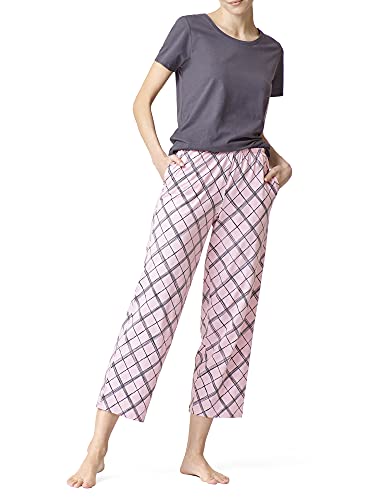 Hue Women's Plus Short Sleeve Tee And Skimmer Pajama Set, Asphalt-Pencil Plaid, 2X #TOP5
