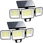 Solar Motion Sensor Lights Outdoor,2600LM Brighter Security Flood Light,Adjustable 3 Heads Solar Outdoor Lights with Always ON Mode,12M/120° Sensing Distance,IP65 Waterproof(2Pack)