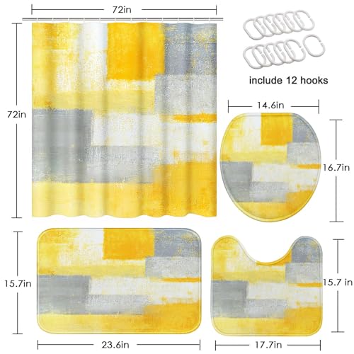 Set de baño ArtSocket de 4 piezas con estampado abstracto amarillo y gris vintage 3