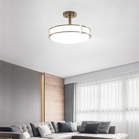 MingBright 16Inch Dimmable LED Semi Flush Mount Ceiling Light, Brushed Nickel Finish, 4000K Natural White, for Kitchen, Living Room, Bedroom, Hallway, Damp Location, ETL Listed Cover