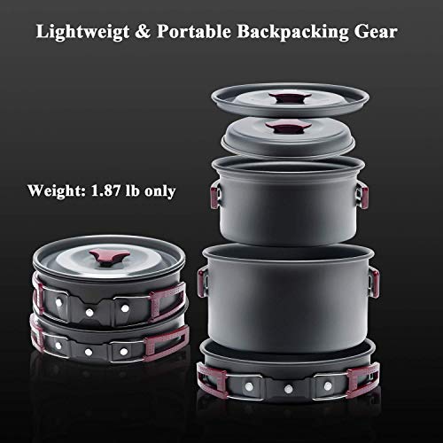 SurviveDis AL-300 Camping Cookware/Mess Kit/Backpacking, Hiking, Outdoors, Bug Out Bag Gear/Cooking Equipment 11 Piece Set: Lightweight, Compact, Durable Pot Pan Bowls