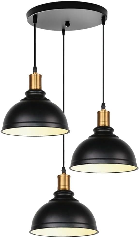 Luminaire suspendu industriel E27 noir réglable style rétro pour cuisine et salon