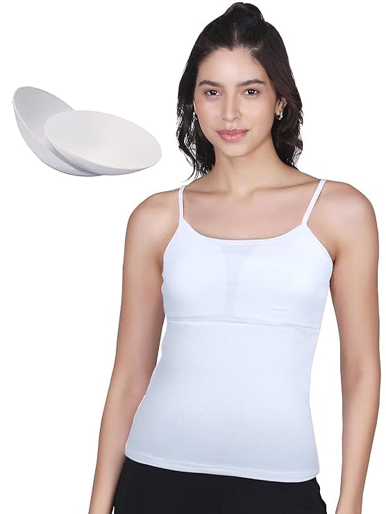 fikten Essentials Padded Camisole Bra for Young Women, Sleeveless Undershirts Cami Vest with Adjustable Straps, Cotton Camisole Tank Top/Innerwear for Pattern (IN, Alpha, XL, Women, WHITE)-picture-42