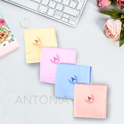 Image of ANTONIA Personalized Cotton Women's Handkerchiefs with Embroidered Initials, Assorted Colours (33 cm x 33 cm)