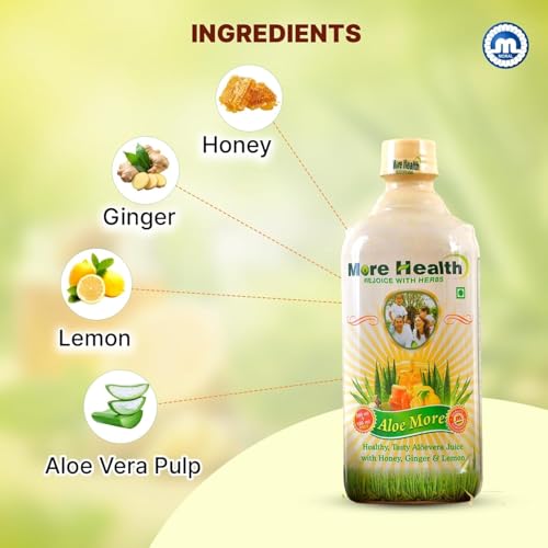 Image of Aloe More Aloe Vera Juice 500ml +100ml extra | Natural Detox Drink with Honey, Ginger & Lemon | Ayurvedic Health Drink for Glowing Skin & Healthy Hair| Improves Digestion & Detoxifies Body | Pack of 2x600ml