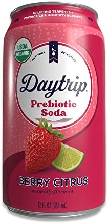Daytrip Sparkling Prebiotic Soda Flavor | Fiber Enriched Low Calorie & Low Sugar Soft Drinks | Beverages with Gut Health & Immunity Benefits - Mood Boosting & Stress Reducing Properties | All Natural USDA ORGANIC 12oz (12 Pack)(Berry Citrus)