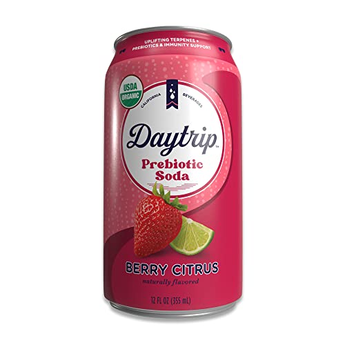 Daytrip Sparkling Prebiotic Soda Flavor | Fiber Enriched Low Calorie & Low Sugar Soft Drinks | Beverages With Gut Health & Immunity Benefits - Mood Boosting & Stress Reducing Properties | All Natural Usda Organic 12Oz (12 Pack)(Berry Citrus) #TOP30