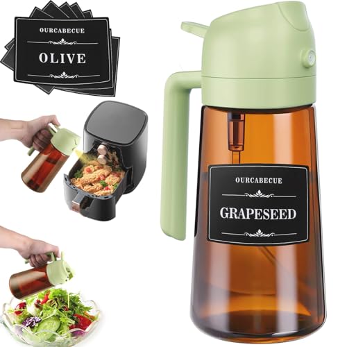 Image of Olive Oil Sprayer & Dispenser Bottle for Cooking 16oz Dark Glass Oil Mister | 2-in-1 Oil Sprayer & Pourer, Fine mist, Light-Blocking, Wide Mouth for Easy Refill & Clean, 8 Oil Labels, Reusable