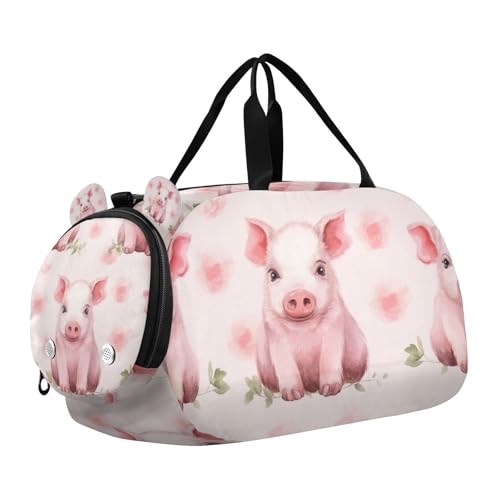 YETTASBIN Sport Travel Duffel Bag for Girls Boys, Ping Pig Large Waterproof Weekender Overnight Bag, Detachable Shoulder Strap Gym Bag with Shoe Compartment & Wet Pocket
