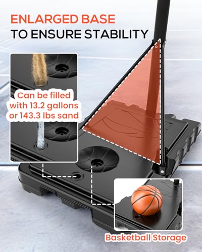 G GX9 Portable Outdoor Basketball Hoop Adjustable 4.8-10ft: Basketball Goal System for Kids, Teens & Adults in Backyard/Driveway/Indoor, 44 Inch Shatterproof Backboard and Stable Base