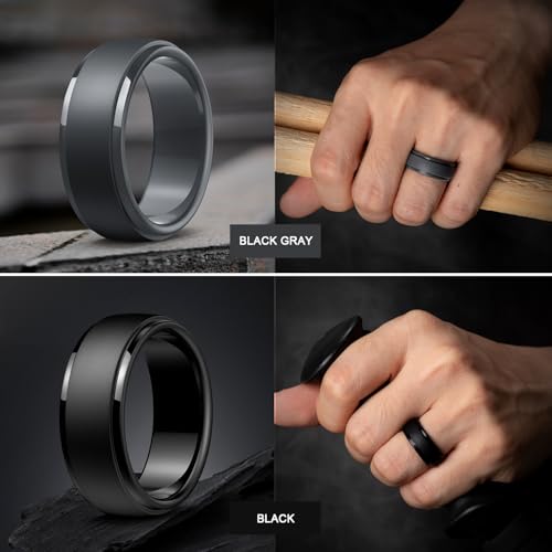 Image of Egnaro Men's Silicone Wedding Rings: Classic Black Step Edge Rubber band 10mm Wide 2.5mm Thick- Hypoallergenic for Gym /Outdoor /Gift(1 /4 /7 Variety Pack with Half Size)
