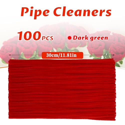 Image of Red Pipe Cleaners Craft, 100Pcs Chenille Stems for Flowers Making | Red Pipe Cleaners Bulk for Home Arts and Crafts Supplies, Festivals Bouquet Decor, Limpia Pipas Craft Stems