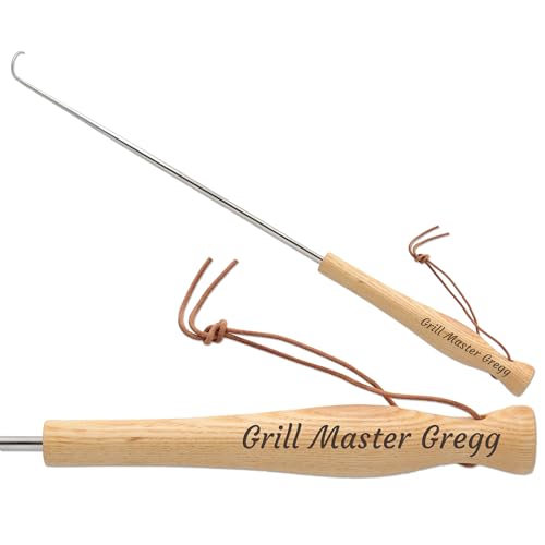 Indiana Metal Craft Pig Tail Grilling Meat Food Flipper and Turner for Grill with Stainless Steel Hook and Personalized Custom Wooden Handle (17.5 Inches)