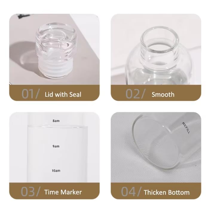 Image of Glass Borosilicate Water Bottles, H2O Fridge Water Bottle With Cap, Leak Proof & Airtight Lid, Water Bottle For Office, School, College - 1000ML Bottles With Time Marker (White 1000ML)