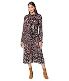 Bella Dahl Long Sleeve Ruffle Midi Dress Wine Dot Print XS