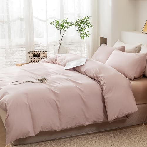Image of ECOCOTT Duvet Cover Oversized King Size - 100% Washed Cotton Durable Soft Comfy Duvet Cover Set, 3 Pieces Duvet Cover with Zipper Closure (Greyish Pink)