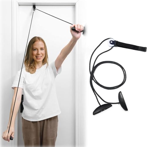 Polea fisioterapia para hombros, 1 pieza cuerda gimnasia fitness con asas y accesorio, polea para hombros, para entrenamiento, rehabilitación, movilidad hombros, color negro
