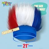 Novelty Place Patriotic Hairy Headband – Red, White & Blue Troll Wig Hat & Costume Accessory, USA Headdress & Sweatband for 4th of July, Memorial Day, Sports Events, Parties, Cosplay, and Halloween