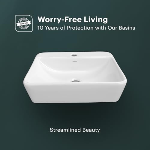 Image of Johnson Ruby Table Top Basin | 475x360x135mm | Ceramic Counter Top Basin for Bathroom, Dinning Hall | White | 10.5 Kg | 10 Years Warranty (P0414PW0022)