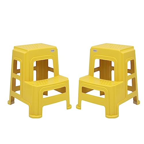 Image of Oaknest Unboxing Furniture Supreme 2-Step HeavyDuty Plastic Multi Purpose Stool for Home,Office and Kitchen Use (Color: Yellow|Count: 2 Pc)