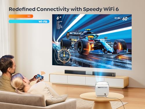 【Official Neflix & Dolby Audio】Projector, Yaber 750 ANSI Auto Focus&Keystone Portable Projector, WiFi6 Bluetooth FHD 1080P Smart Video Projector 4K Support for Home Cinema, Outdoor, Camping