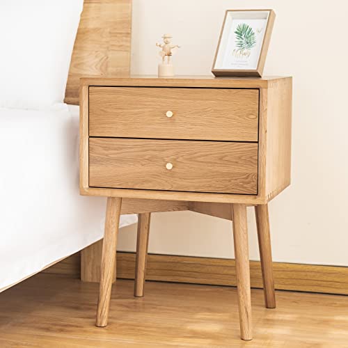 Cttasty Midcentury Modern Nightstand, Solid Wood Bedside Tables With Drawer, End Table With High Stool Leg, 17.72" L X 13.78" W X 23.63" H, Durable & Sturdy Tall Nightstand(Natural) #TOP6