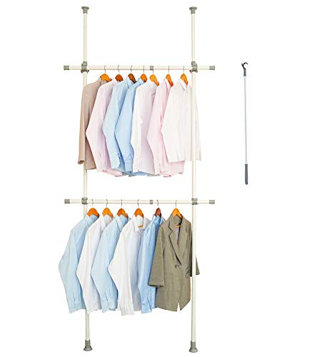 Adjustable Clothing Rack, Double Rod Clothing Rack, 2 Tier Clothes Rack, Adjustable Hanger for Hanging Clothes, White Clothing Rack, Heavy Duty Garment Rack, Closet Rack, Freestanding, 220Lbs