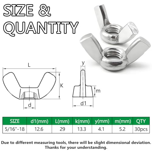 Image of 30PCS 5 /16 inch-18 Wing Nuts, 304 Stainless Steel Parts Butterfly Wing Nut, Wingnuts Fasteners