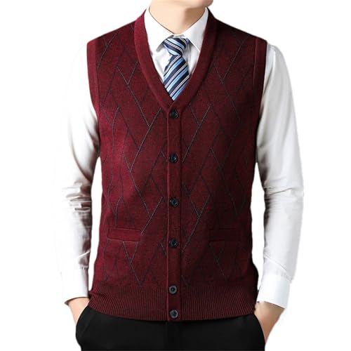 Men's Classic Wool Blend Sweater Vest Vintage V-Neck Basic Sleeveless Argyle Button Down Knitted Cardigan Vest